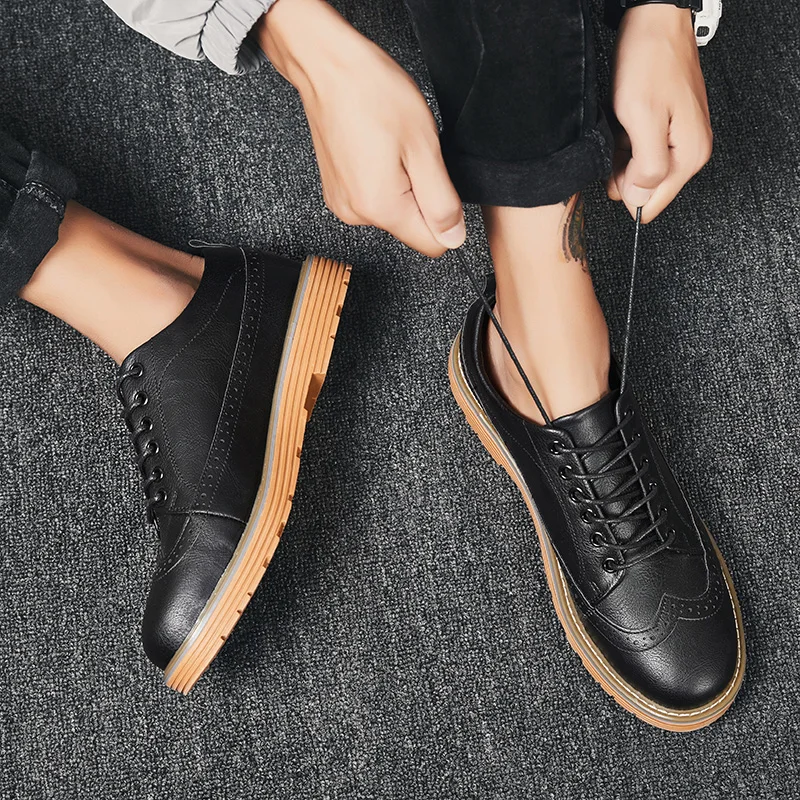 Up Masculino Macio De Do Aa52135 as amarelo Picture Não as Flats Sapatos Casuais deslizamento Homens Vintage Confortável Lace Até Brogue Rendas 2 Preto Couro Rodada 1 Toe YwIpqzZx