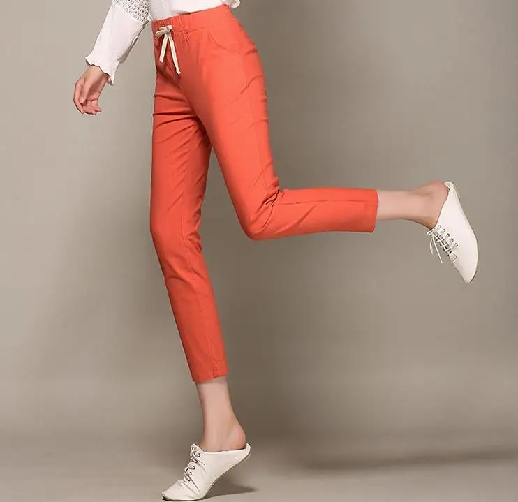 

2017 new women harem pants female candy color large size cotton linen pants capris