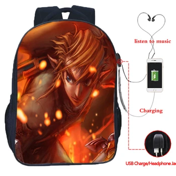 

Boys Girls Teens Backpacks The Legend of Zelda Link USB Charge School Bags Beautiful Backpack