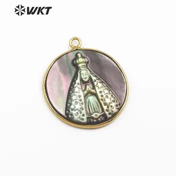 

WT-JP083 Religious Style Luck Token Natural Sea Shell Pendant With Gold Bezel Round Shape Shell Pendant Jewelry Gift For Her