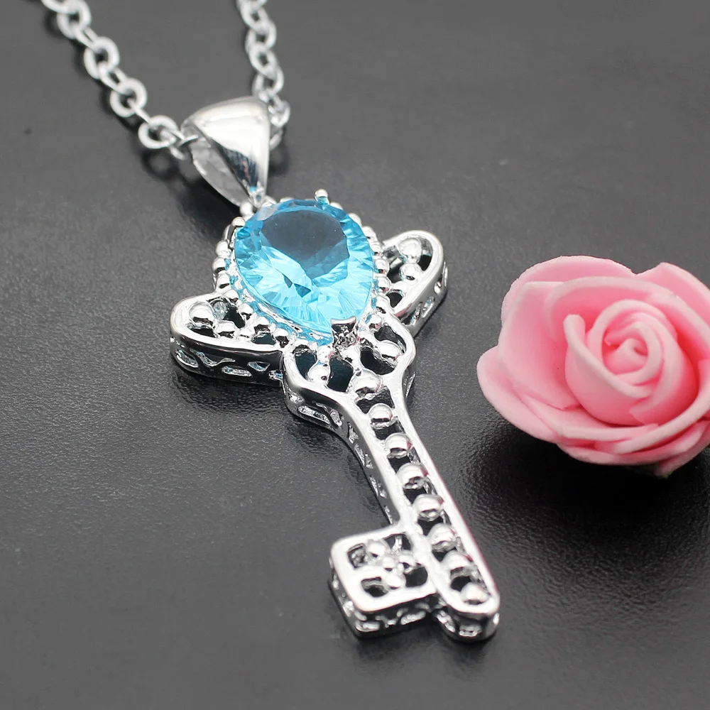 Ожерелье с подвеской в форме синего огня и груши 65 мм|silver key|necklace necklacenecklace silver necklace