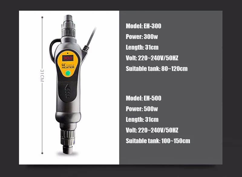 Aquecedor de aquário 300w 500w digital, aquecedor