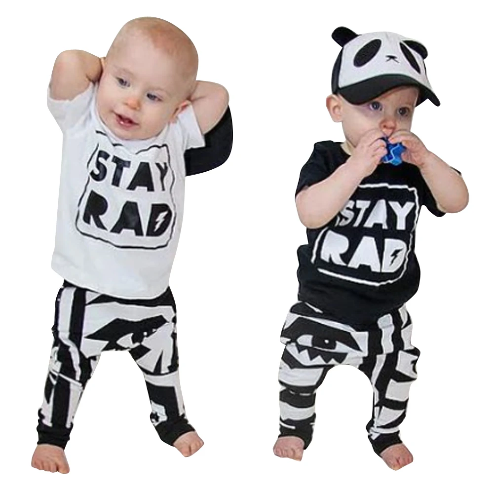 

Baby Boy Clothes Summer Newborn Sport Suits Kids Clothes Sets T-shirt + Pants Letter Printed Clothing Set Black White