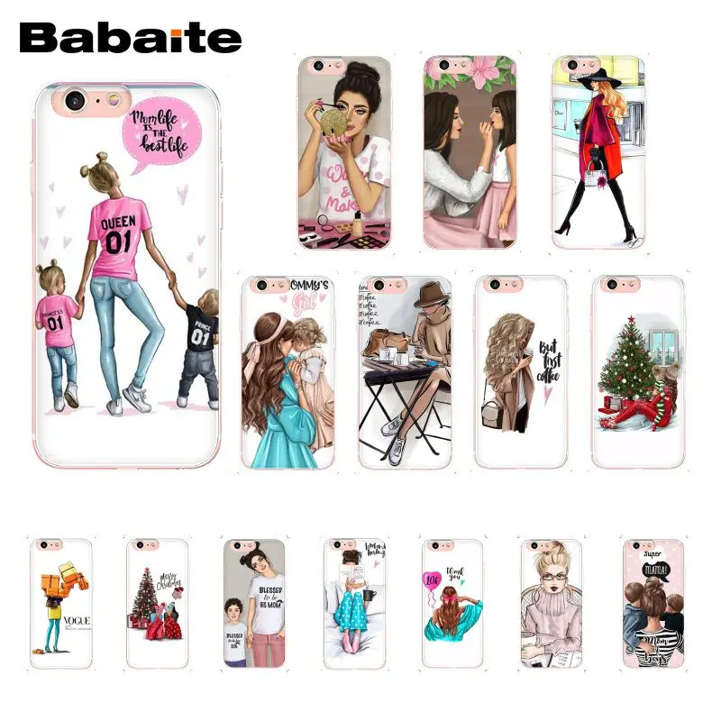 

Babaite Brown Hair Baby Mom Girl Queen Vogue Christmas Phone Case for iphone 11 Pro 11Pro Max 8 7 6 6S Plus X XS MAX 5S SE XR