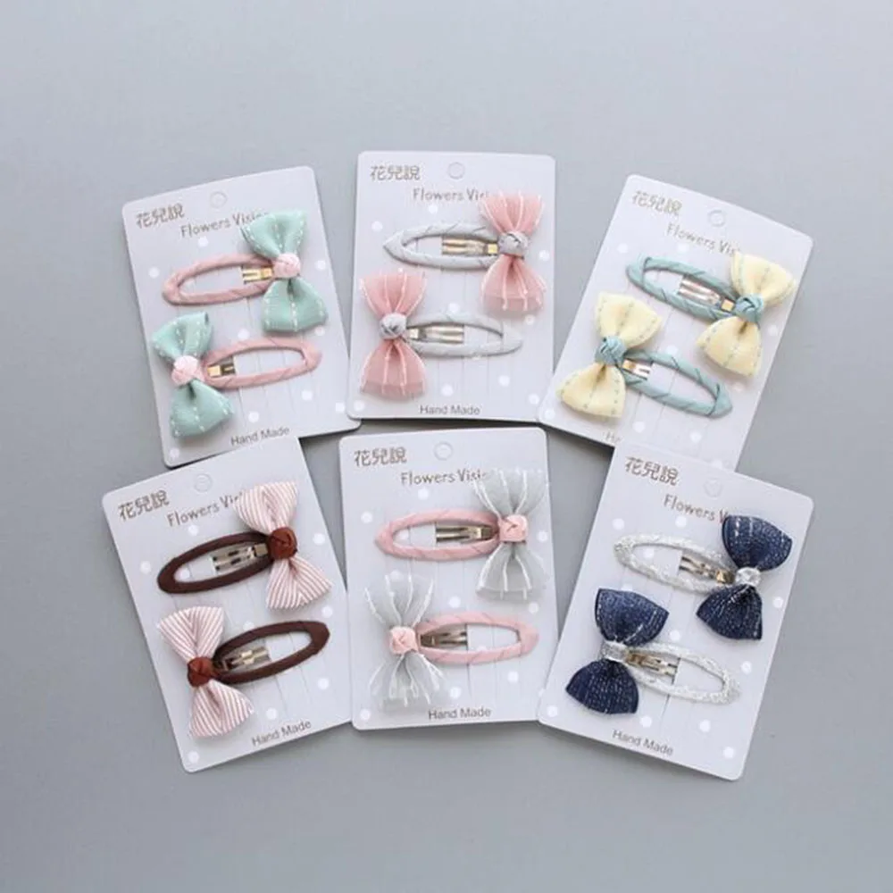 

2Pcs/lot Grid Stripe Satin Bow With Ribbon Covered BB Clip For Girls Kids Handmade Boutique Mini Hairpin Hair Accessories