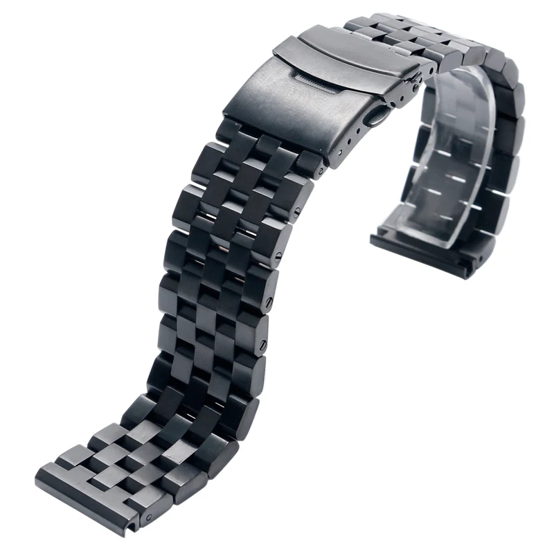 

Men High Quality 24 mm Black Solid Link Stainless Steel Push Button Wrist Band Strap Bracelet + 2 Spring Bars