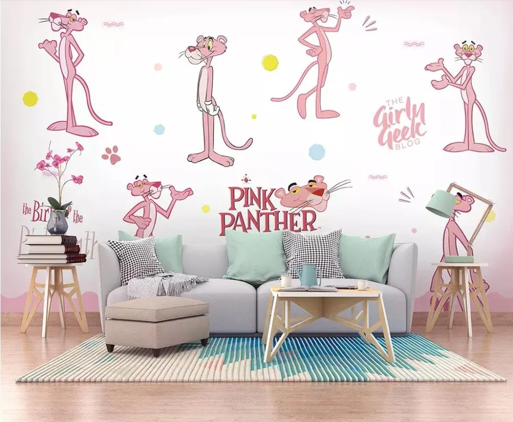 Pink mural wallpaper pink leopard cartoon wallpaper mural children room  background wall decoration mural 3d wallpaper|Wallpapers| - AliExpress