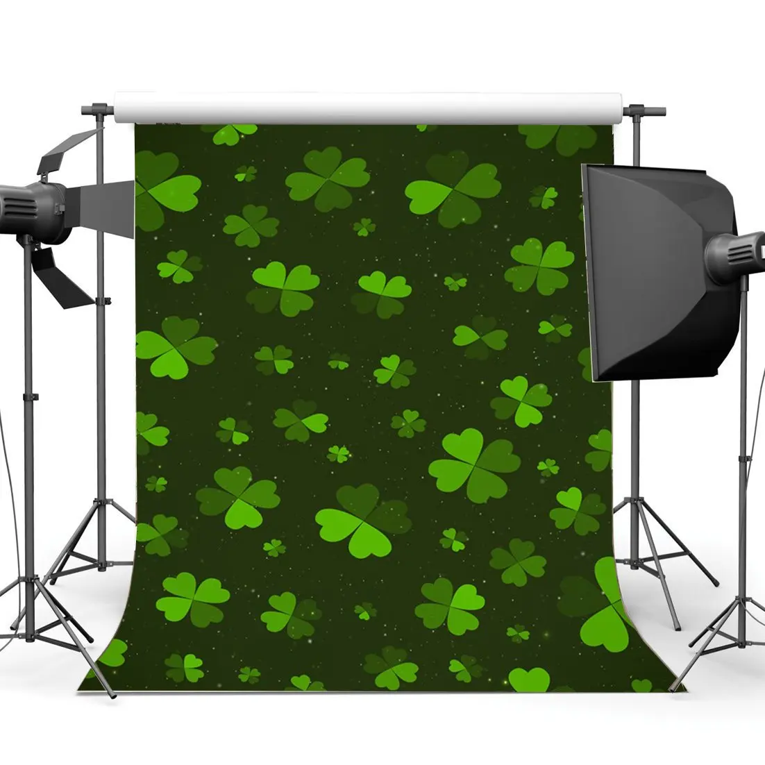 

Lucky Irish Shamrock Backdrop Happy St.Patrick's Day Green Four-leaf Clover Bokeh Glitter Sequins Wallpaper Background