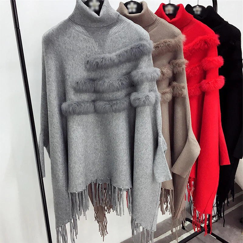 CHICEVER осень зима свитер для женщин водолазка рукав "летучая мышь" свободные кисточкой пуловеры Топы корректирующие женская мода