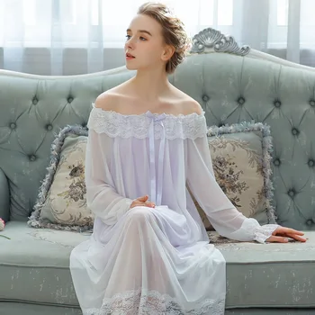 

Spring Sweet Princess Dress Female Modal Nightgown Lace Dress Loose Long Gown Women Dresses Sleepshirts Nightdress Sleepwear