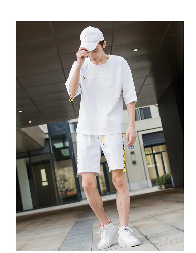 Бренд для мужчин спортивный костюм лето комплект футболки с коротким рукавом хип хоп топы Корректирующие + шорты для женщин спортивный