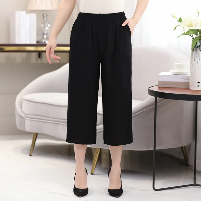 

Fashion Female Drop Bottom Harem Pants Drawstring Mom Pants Summer Elastic Waist Cropped Trousers Loose Leisure Grandma Pants El