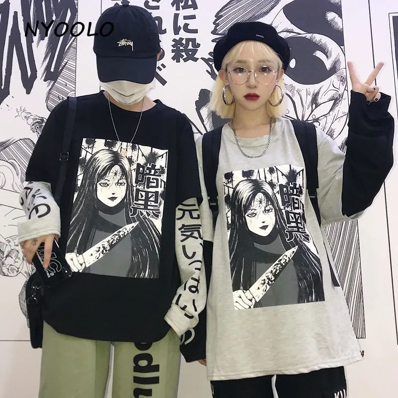 NYOOLO Harajuku style comics letters print hoody fake 2