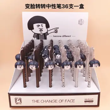 

36 Pcs Gel Pens Cartoon Kawaii Change Face Black Colored Gel-inkpens for Writing Cute Stationery Office School Supplies