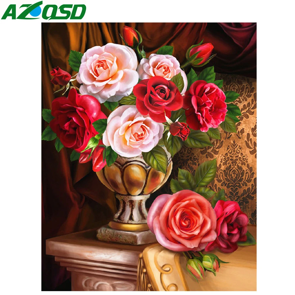 

AZQSD Room Decor Embroidery Rose Pattern Diamond 5D DIY Paintings Flowers On The Table 5D Cross Stitch Kits Mosaic Stickers