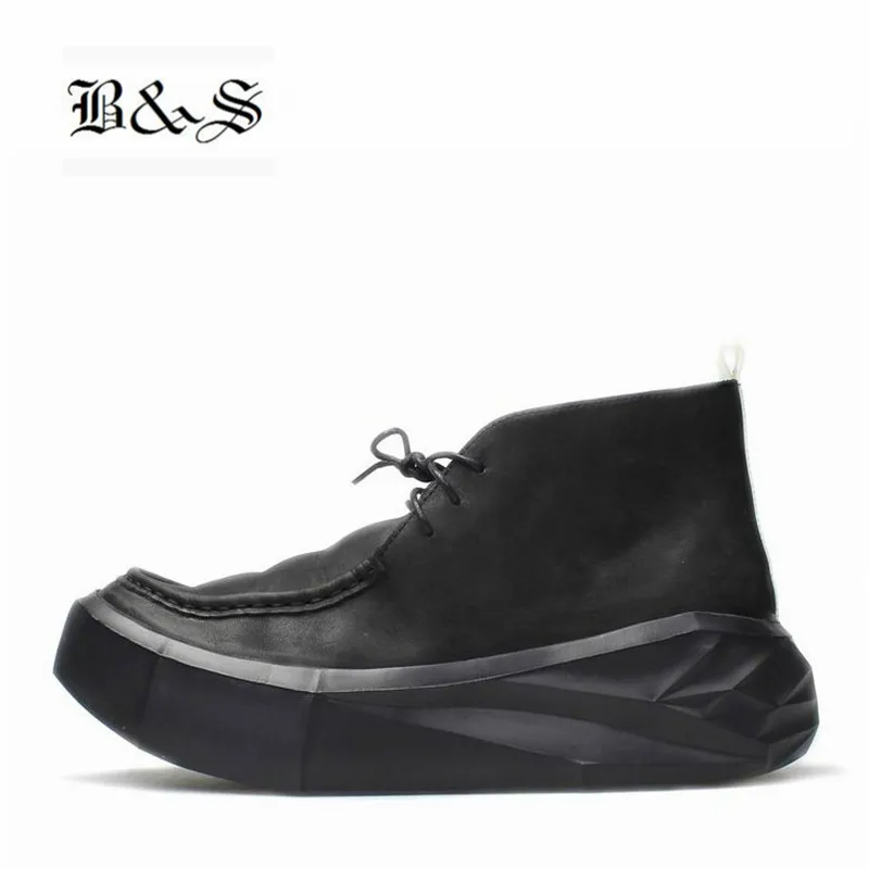 Черные и уличные /s повседневные туфли на толстой рифленой подошве мужские рабочие ботинки из натуральной кожи с большим носком - Цвет: 1
