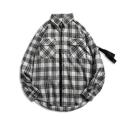 Для мужчин хип хоп Свободная рубашка пальто мода повседневное с длинным рукавом рубашки в клетку уличная мужская одежда