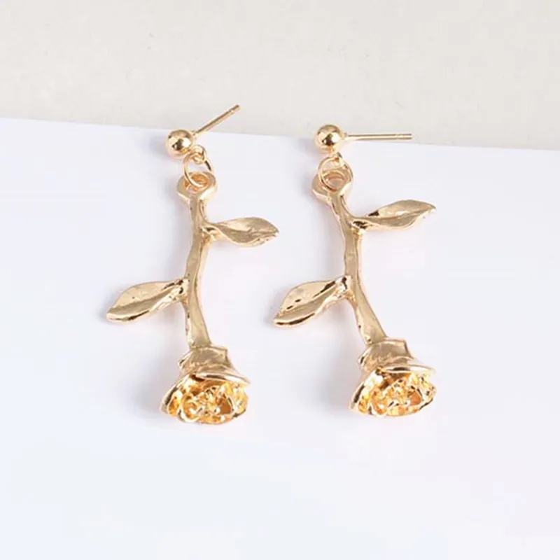 

fashion Romantic Delicate Rose Flower Earrings Charm Gold Color Rose Jewelry Metal Tree Branches Earrings For Women Girls Gift