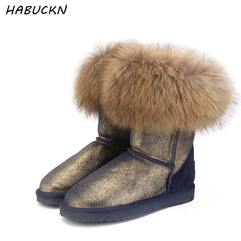 

2018 Hot Sale Genuine Leather Women's Snow Boots 100% Natural fox Fur Boots Winter Hot Women's Boots Free Shipping