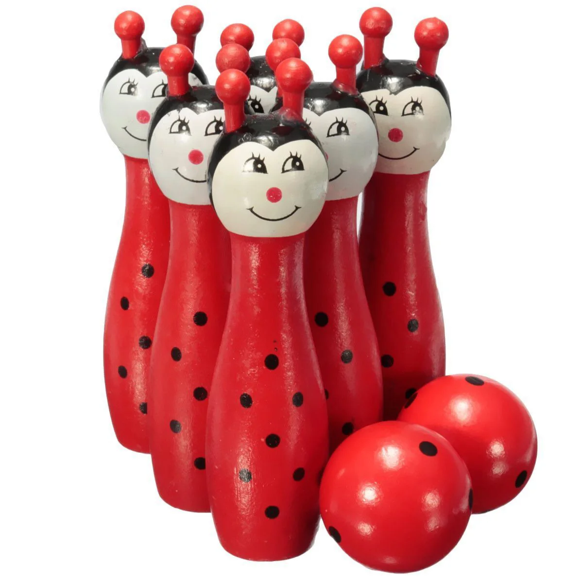 

WOTT Best Sale Wooden Bowling Ball Skittle Animal Shape Game For Kids Children Toy Red