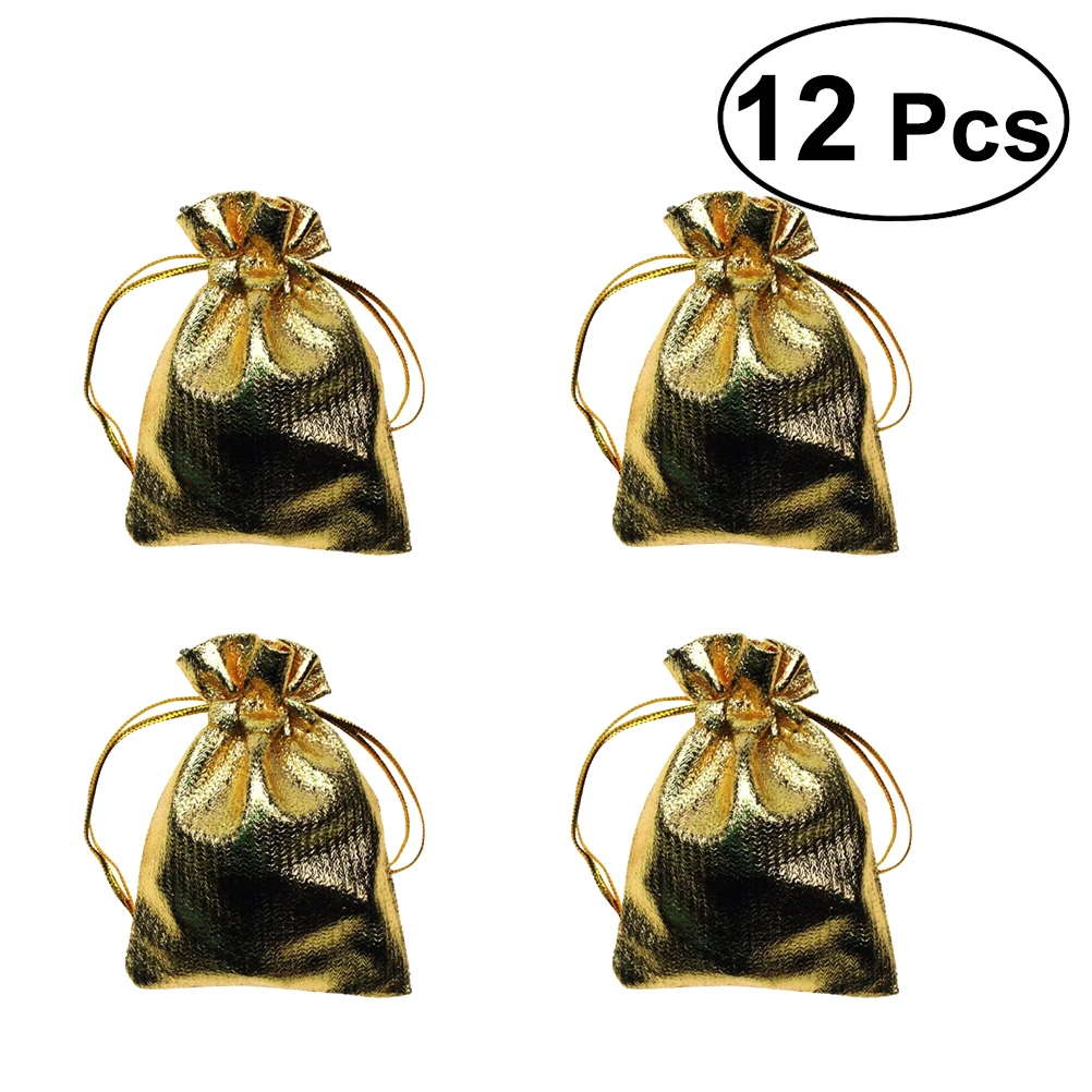 12Pcs Heavy Duty Gold Drawstring Organza Jewelry Pouches Wedding Party
