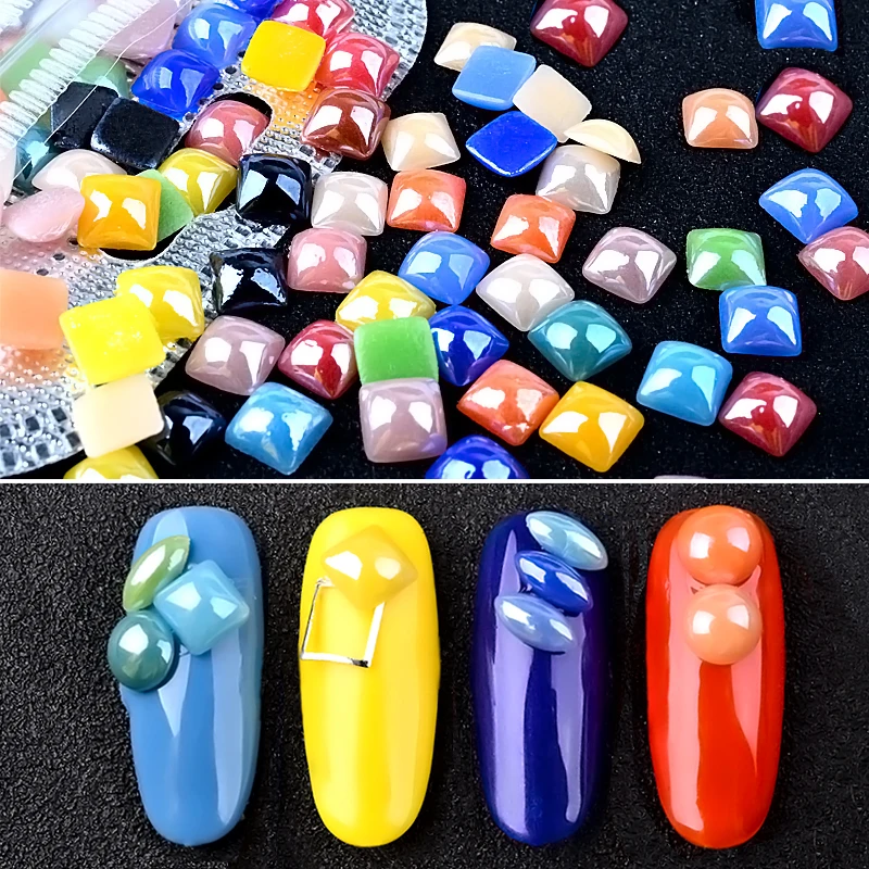 

100Pcs/Pack Shiny Candy Colorful Nail Art Pearls Droptear Half Round Square Designs Flatback Decorations Manicure Accessories