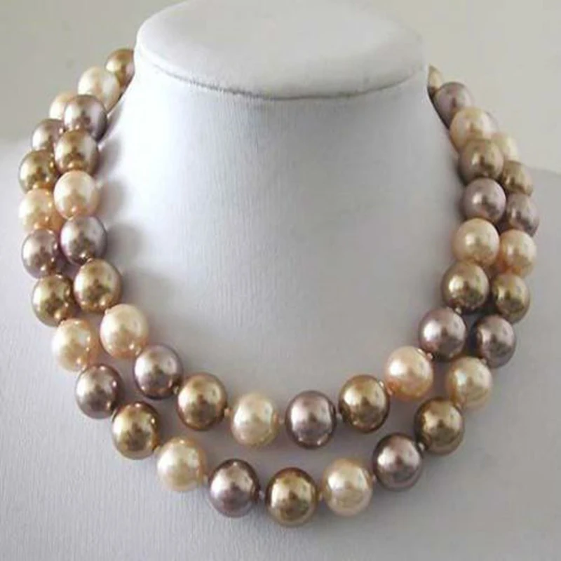 

Jxryxrth'' 2019 New Arrival New New fashion hot new charming 12mm Multicolor South Sea Shell Pearl Necklace 34" AJ3065