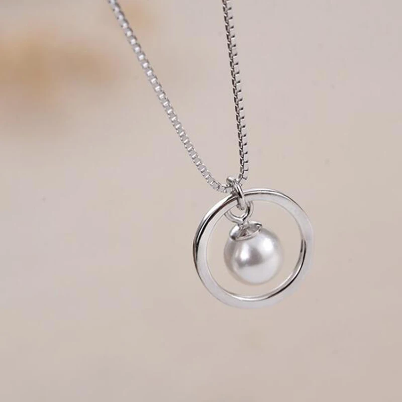 

XIYANIKE New products 925 Sterling Silver Simple Circle Imitation Pearls Pendant Fashion Short Clavicle Chain For Gift VNS8417