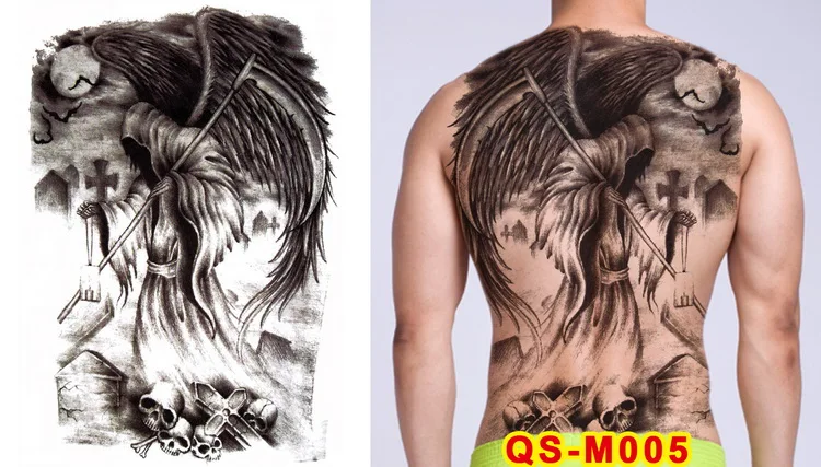 Тату в этническом стиле, Готическая татуировка для мальчиков, полная спина, Большая татуировка, наклейки на тело, временные татуировки для мужчин, сексуальные поддельные тату, большая вода - Цвет: M05