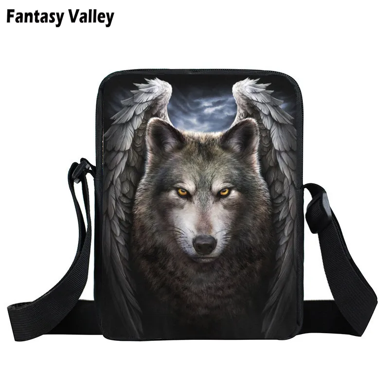 

Wolf With Wings Mini Messenger Bag For Kids Girls Ladies Shoulder Bags Grim Reaper Punk Women Cross Bag Child Gift Bags Bookbag