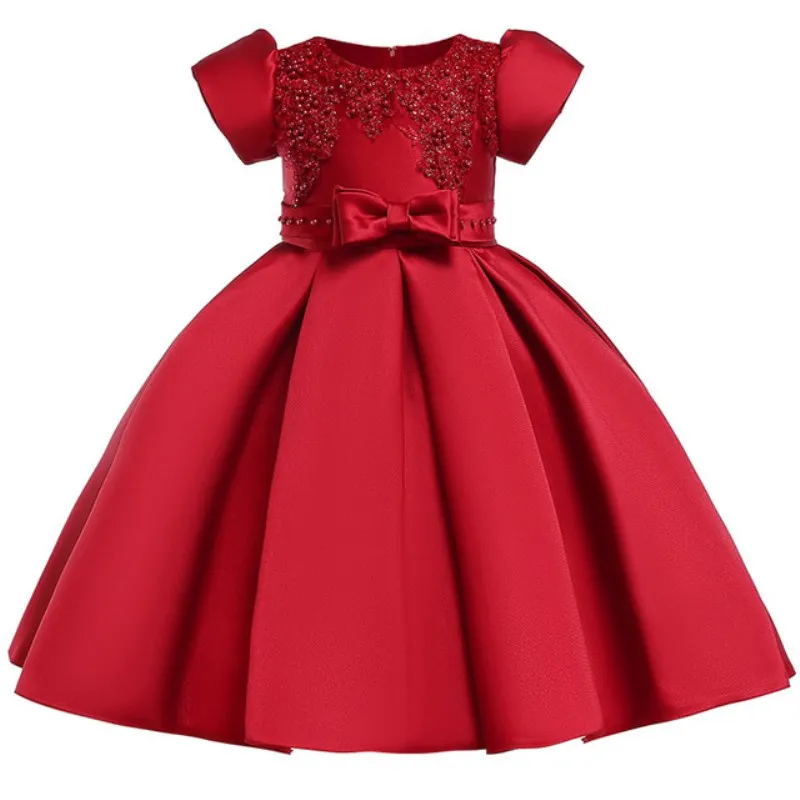 Свадебное платье принцессы с цветочным рисунком для маленьких девочек от 2 до 10 лет Детские Полосатые платья для малышей, Рождественская одежда для детей - Цвет: D0997-Red