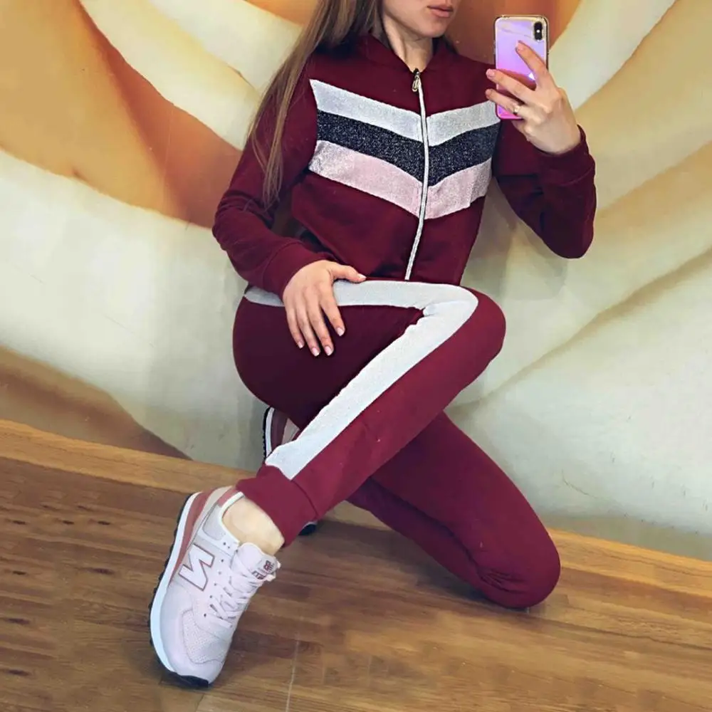 

2019 New Spring Casual Trousers Suit 2 Piece Set Cool Long Tops and Pants Sweatsuits for Mountain Climbing'Cool Girls ZOGAA
