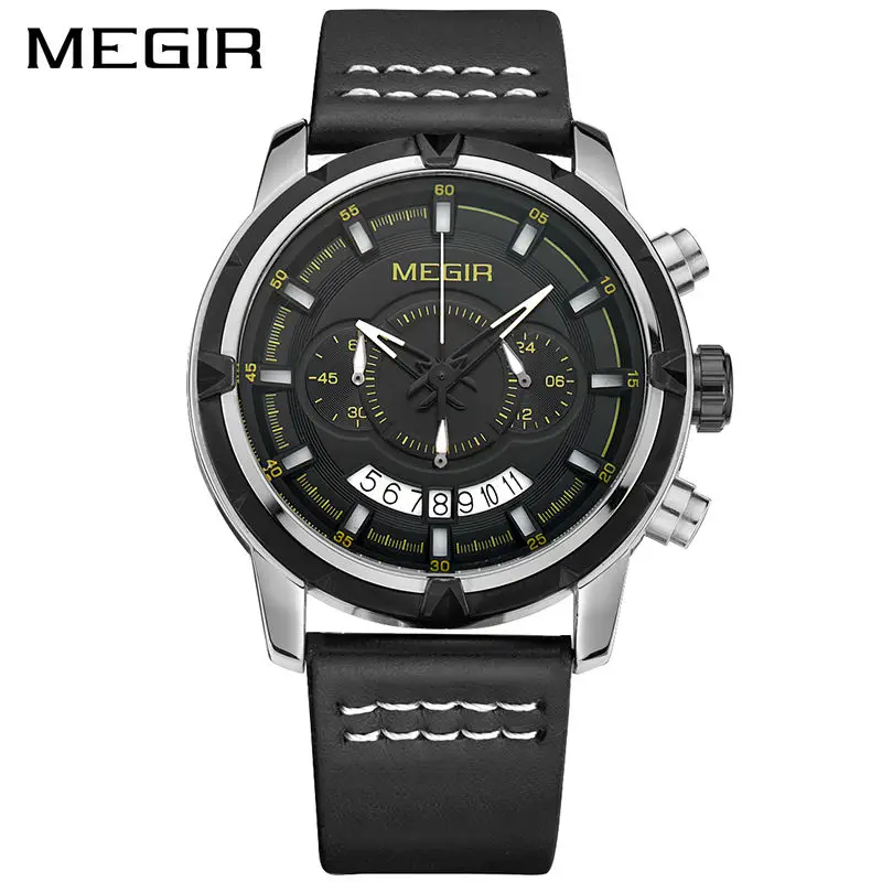 

MEGIR Sport Men Quartz Watch Multifunction Chronograph Fashion Wrist Watches Leather Strap Clock Men Relogio Masculino ML2047