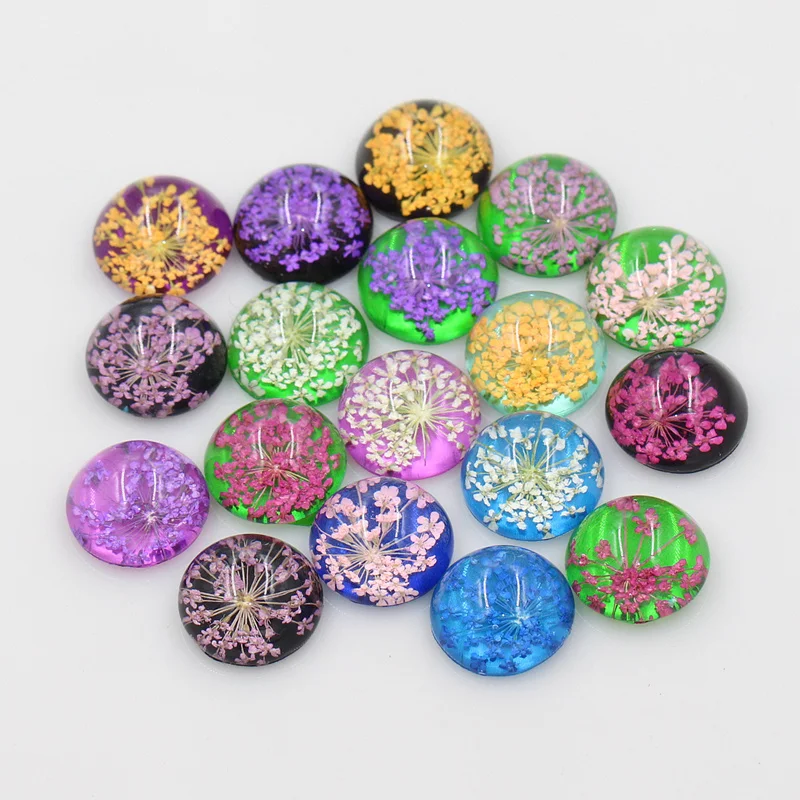 

Mixed color 20mm Diameter Natural Dried Flowers hemisphere Glass Cabochon For DIY Necklace Bracelet Accessories