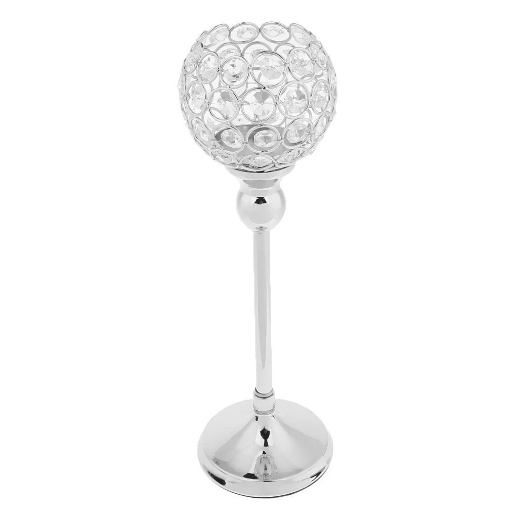2Pcs Silver Globe Pillar Votive Candle Holder Wedding Banquet Centerpiece 35cm + 30cm