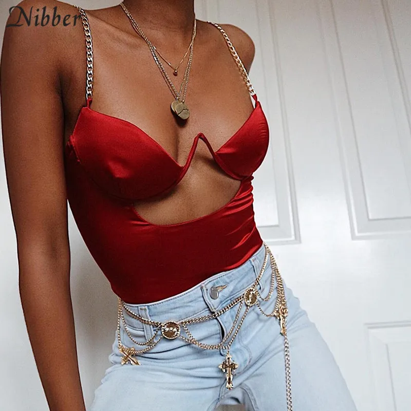 

Nibber sexy sling hollow out red women's bodysuits spring hot sale sleeveless Elastic Slim black bodysuit ladies casual jumpsuit