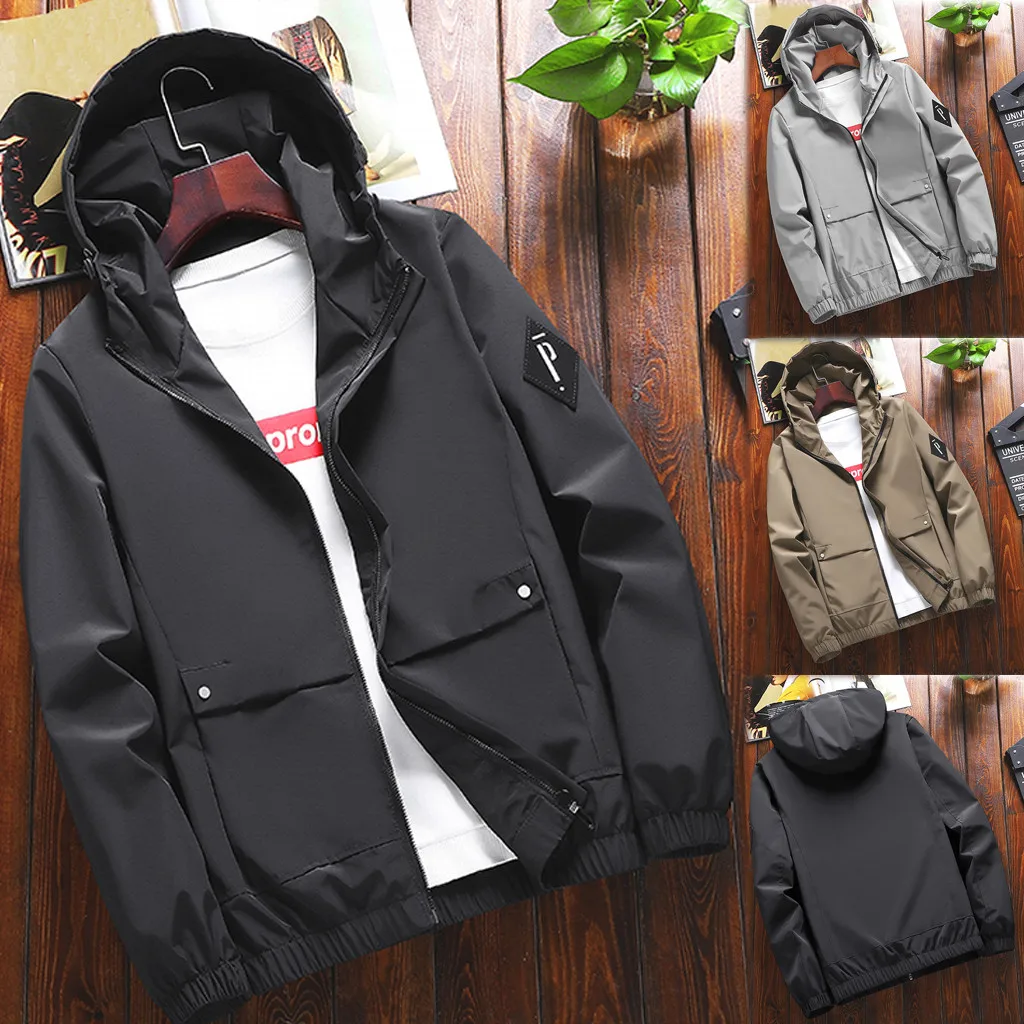 

2019 High Quality Men's Autumn Casual Fashion Pure Color Hoodie Zipper Plus Size Jacket Coat Support Wholesale Dropship