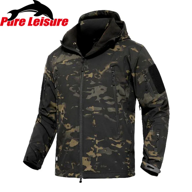PureLeisure Winter Fishing Outdoor Hooded Softshell Jacket Men Military Tactical Hunting Clothes