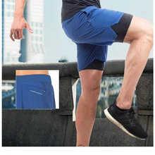 Летние новые мужские двухслойные Короткие штаны модные повседневные Спортзалы, бодибилдинг тренировки мужские укороченные шорты штаны для тренировки бега