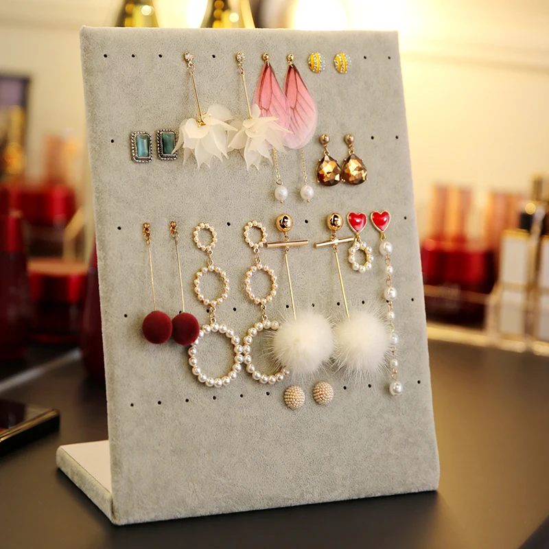 

60 pairs of Earring Display Stand Holder L Shape Velvet Stud Earrings Display Rack Pin Ear Ring Jewelry Storage Holder ShelfA289
