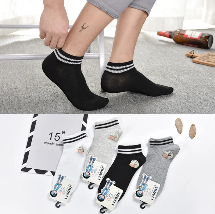 College wind striped Ankle socks for men Summer men's casual Cotton