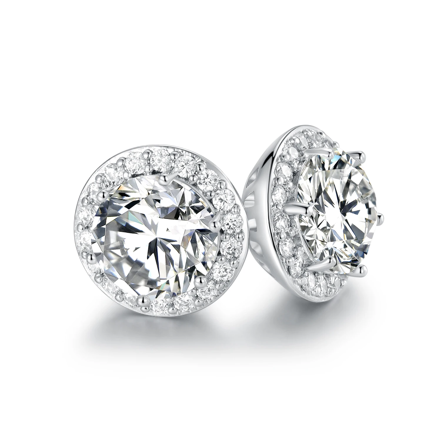 Rhodium Plated Round Cubic Zirconia Stud Earrings