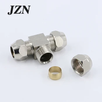 

6 PCS Brass Nickel Plated Fittings Brass Fittings Tubing Aluminium Pipes Middle T Type Tee PE-6/8/10/12mm