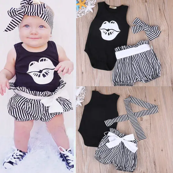 Murah 3 Pcs Balita Bayi Gadis Pakaian Set Romper Pakaian Headband T shirt Celana Pendek Bottoms Anak Baby Girl Pakaian Set spesifikasi 3 Pcs Balita Bayi Gadis Pakaian Set Romper Pakaian Headband T shirt Celana Pendek Bottoms Anak Baby Girl Pakaian Set