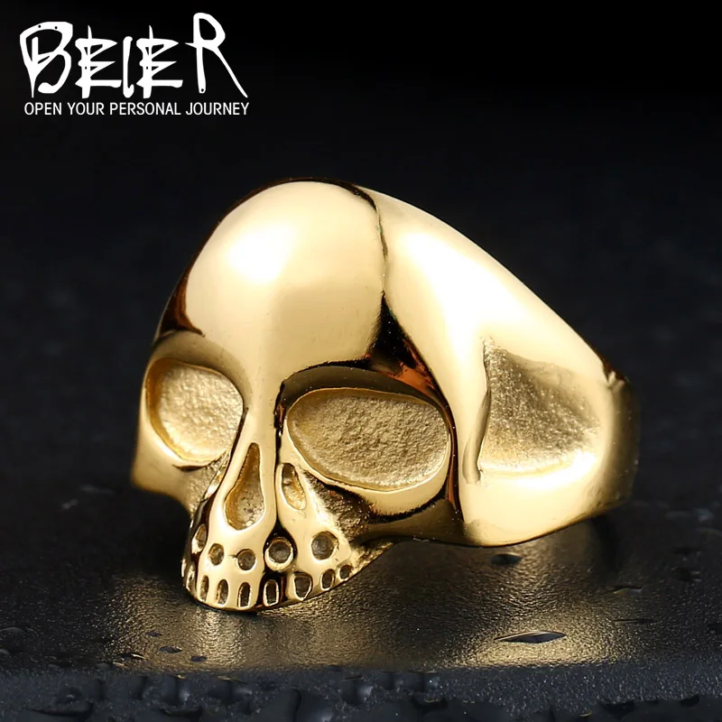 BEIER three colour Men's Punk Black/Silver/Plated-Gold Alien Skull Rings 316L Stanless Steel Fashion Jewelry BR8-198