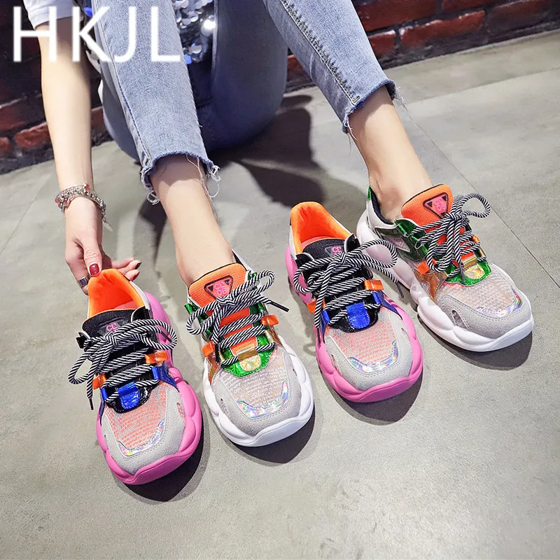

HKJL Breathable mesh dad shoes for women 2019 summer new chunky shoes with matching soles and empty platform shoes A678