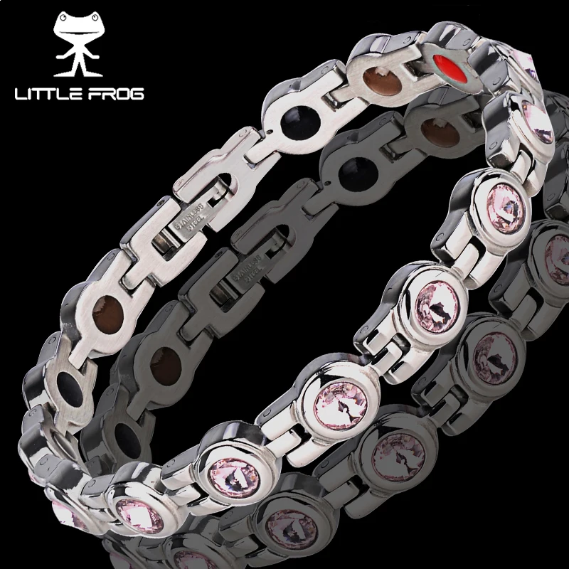 

LITTLE FROG Elegant Stainless Steel Energy Health Magnetic Bracelet with Magnet Rhinestones Friendship Bracelets for Women