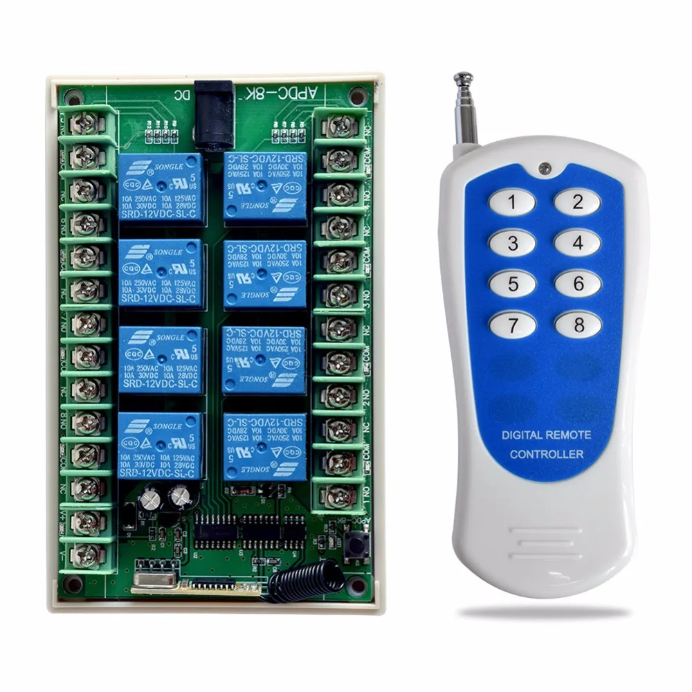 

SMARSECUR DC 12V 24V 8CH RF Wireless Remote Control Switch System Relay Output 315MHZ for Smart Home
