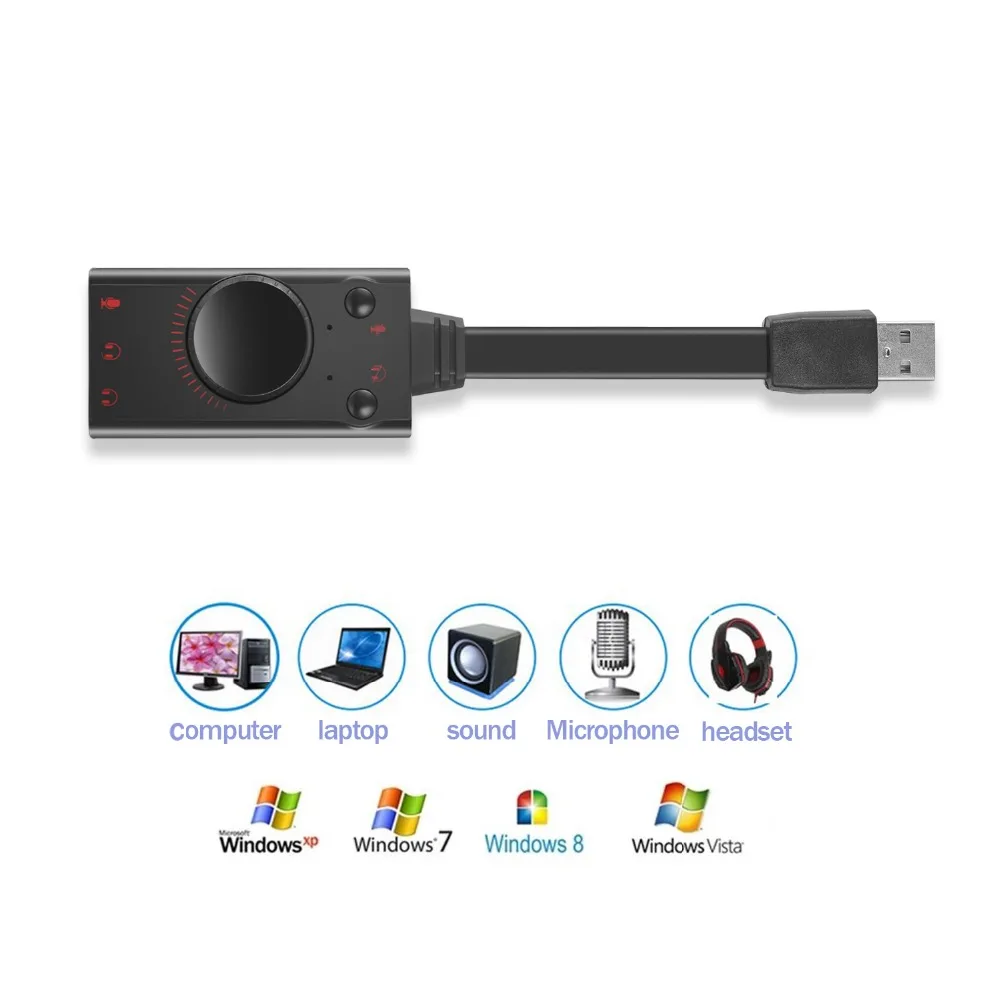 

KOTION EACH USB 2.0 Sound Card 3D Virtual 7.1 Channel Adapter Audio Cable for PC Windows Vista Mac Gaming Headphones No driver