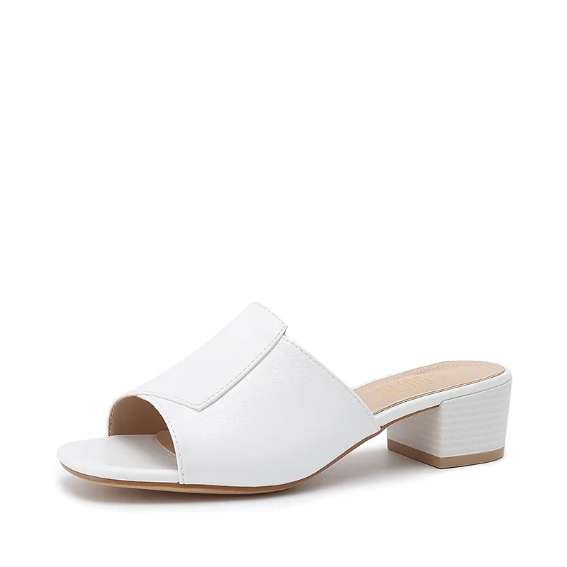 

DUSTO 2019 Summer Womens Shoes Woman Sandals Square Heels Thick Square Head Open Toe Sandals Heels Slippers Pink Off White NEW